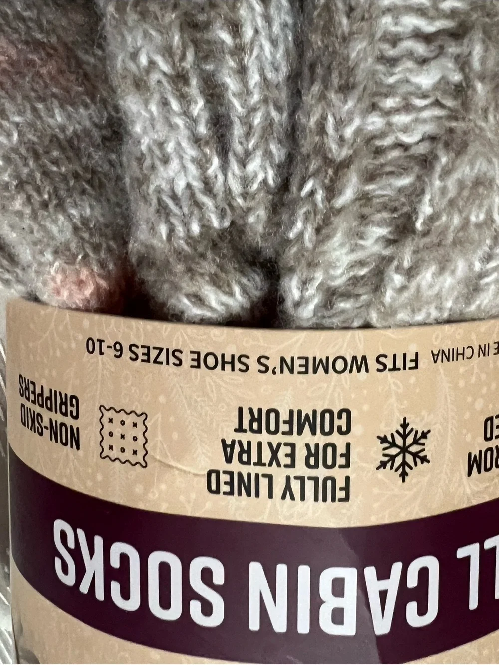 Muk Luks Tall Cabin  Knit Slipper Socks in Heathered Taupe